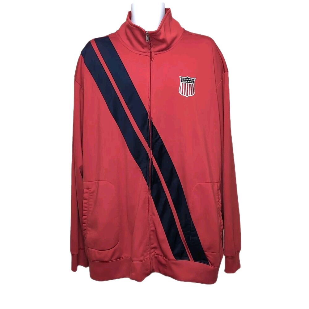 USA Olympics Team Apparel Logo Track Jacket Mens Size XXL 2XL Red‎ Long Sleeve